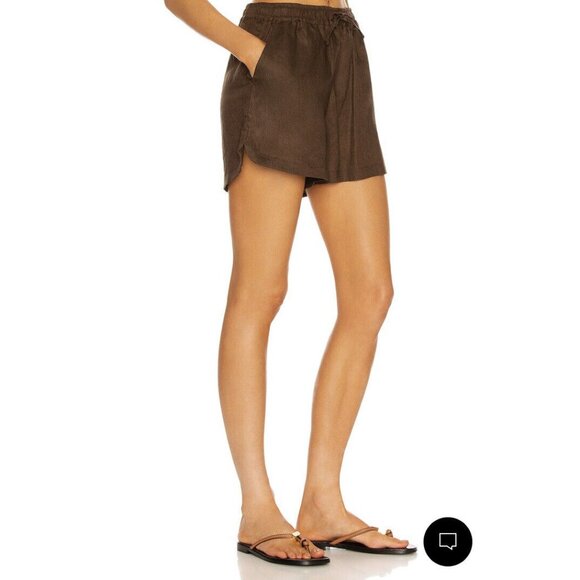 LE BUNS Marlowe Shorts Chocolate Brown Linen Pockets - Picture 3 of 6
